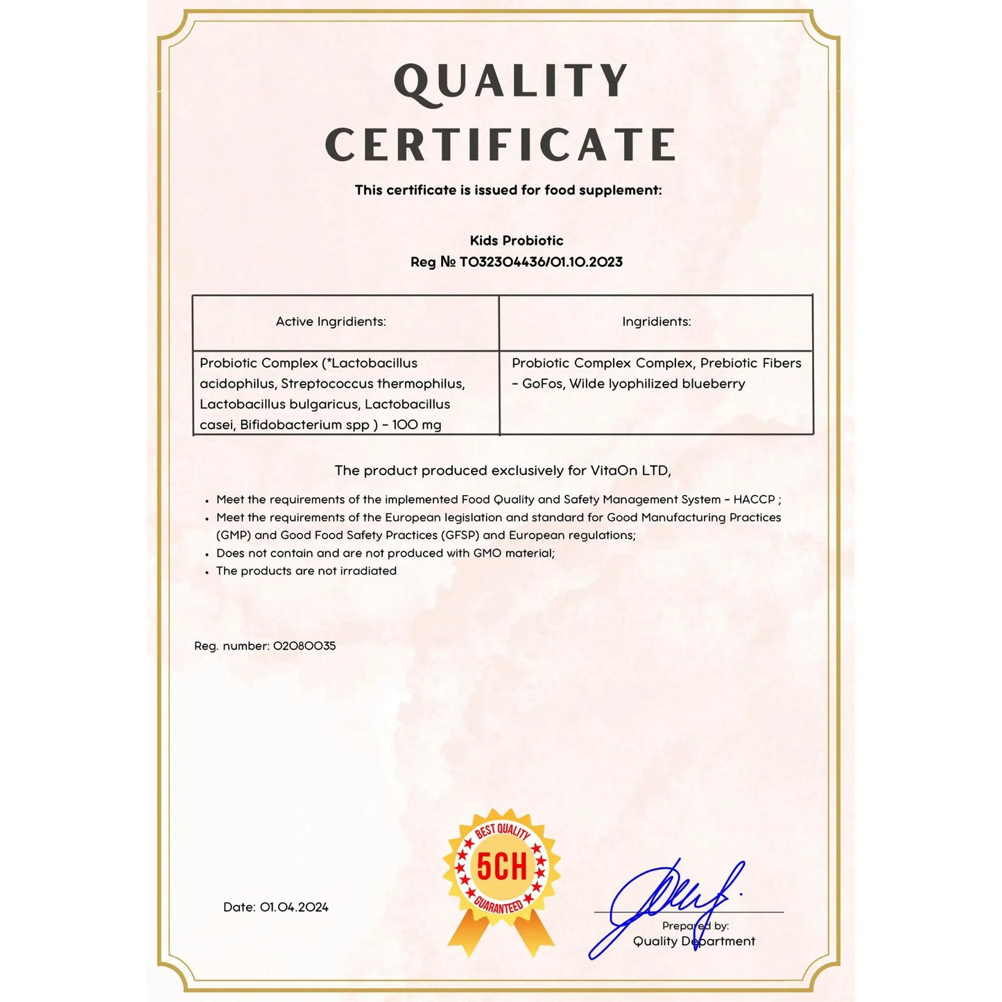 Quality certificate kids probiotic sparky